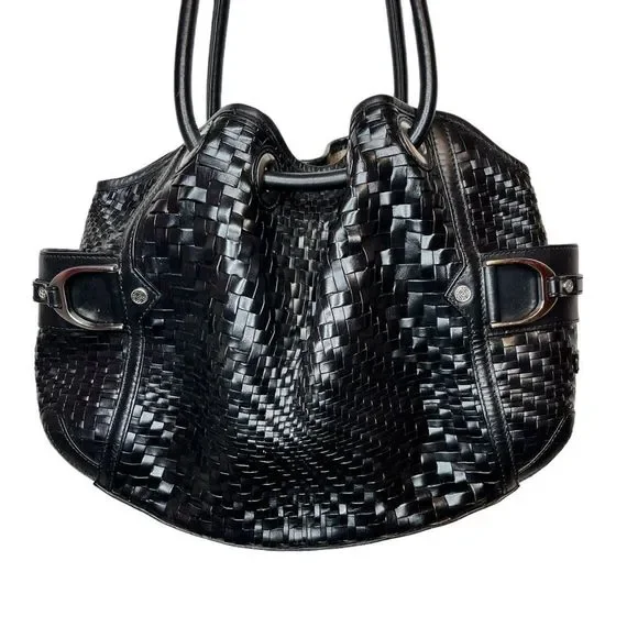 COLE HAAN Village Weave Leather Handbag Hobo or Circular in Black - Picture 1 of 16
